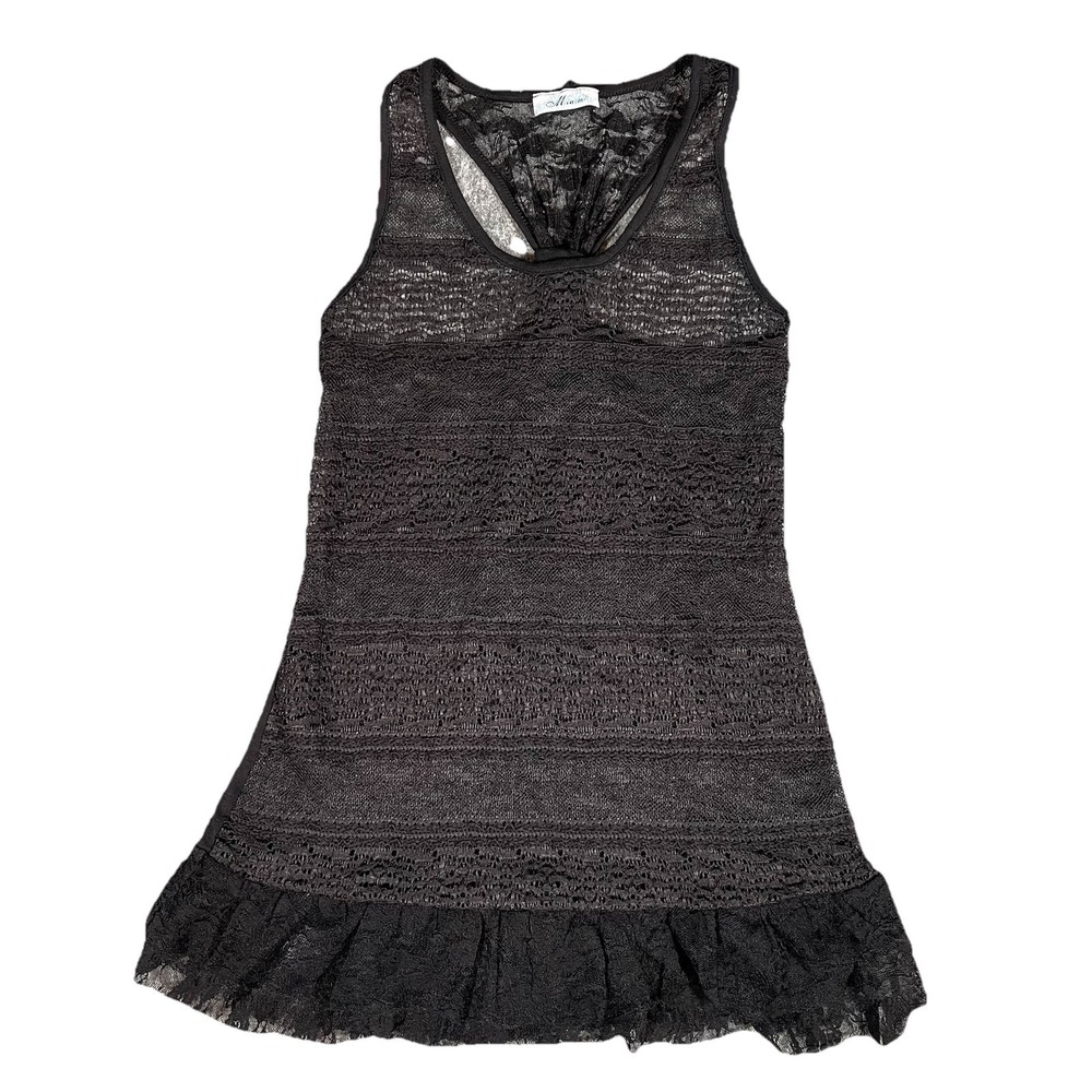 Mínimi Sheer Front Black Lace Sleeveless Racerback Tank Top Whimsigoth Witchy